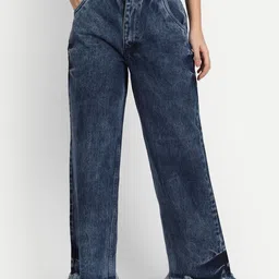 AngelFab Women Cotton Wide Leg High-Rise Heavy Fade Jeans-image-19