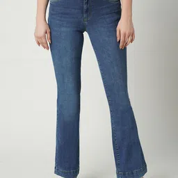 Kraus Jeans Women Flared High-Rise Clean Look Light Fade Whiskers  Stretchable Jeans-image-26