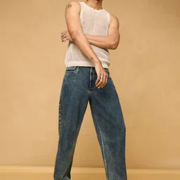 FREAKINS Men Straight Fit High-Rise Low Distress Light Fade Jeans image 1