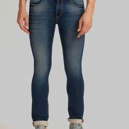 Parx Men Blue Skinny Fit Mildly Distressed Heavy Fade Non Stretchable Jeans-image-89