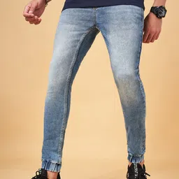 SF JEANS by Pantaloons Men Whiskers & Chevrons Heavy Fade Stretchable Jogger Jeans image 4