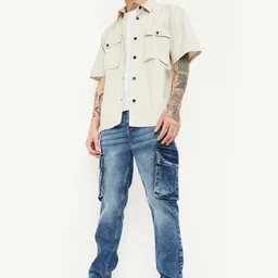 max Men Mid Rise Heavy Fade Stretchable Cargo Jeans image 4
