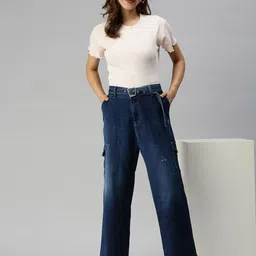 SHOWOFF Women Blue Relaxed Fit High-Rise Low Distress Light Fade Stretchable Jeans image 5