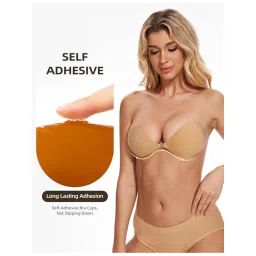 BRACHY Womens Nude Self-Adhesive Strapless Push-Up Silicone Bra image 3
