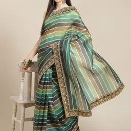 Anouk Striped Embroidered Organza Saree-picture-17