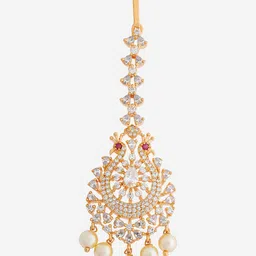 Kushal's Fashion Jewellery Gold-Plated Stones Studded Maang Tikka image 3