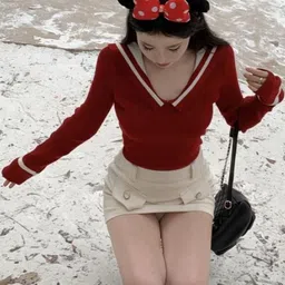 KPOP Women Ribbed Woollen Pullover image 4