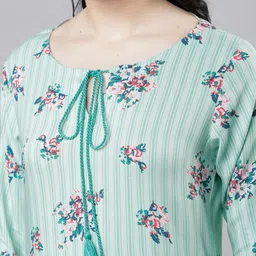 Vishudh Floral Printed Tie-Up Neck Three-Quarter Sleeves Straight Kurta image 4