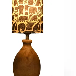 green girgit Black Printed Wood Cylindrical Shaped Table Lamp image 2