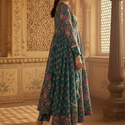 Anouk Women Floral Printed Tiered Kurta with Trousers & With Dupatta image 3