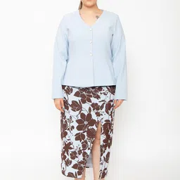 Contemponari Floral Printed Pure Cotton Blazer With Skirt-picture-23