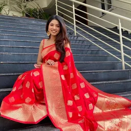 Okom Ethnic Motifs Zari Woven Design Banarasi Saree With Blouse Piece image 3