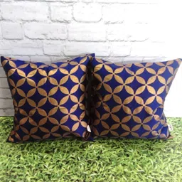 Pink Parrot Navy Blue & Gold-Toned Set of 2 Ethnic Motifs Square Cushion Covers-picture-18