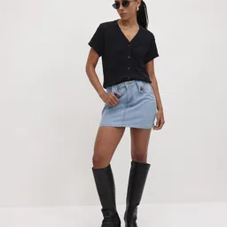 The Roadster Life Co. Open Knit Self Design Button Down Shirt Style Top image 2