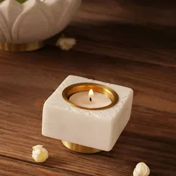 JAYPORE White Square Shaped Marble Candle Holder-image-2