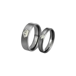 Moneekar Jewels Unisex Set of 2 Black Titanium Finger Rings-image-15