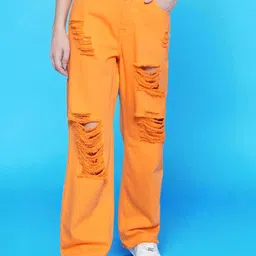 KATLINE Women Smart Straight Fit High-Rise Distressed Stretchable Jeans-image-56