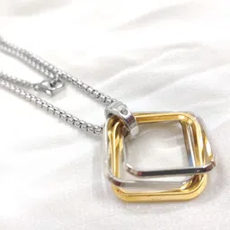 Lovemi Movements Unisex Stainless Steel Silver-Plated Square Pendant with Chain image 3