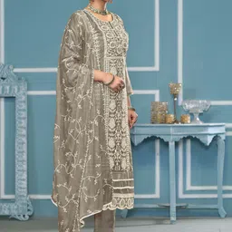 MANVAA Floral Embroidered Thread Work Organza Unstitched Dress Material image 2