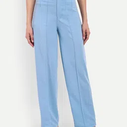 Mast & Harbour Women Relaxed Straight Leg Straight Fit High-Rise Wrinkle Free Pleated Trousers-picture-52