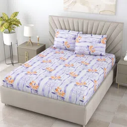 BOMBAY DYEING Purple & White Floral 144 TC Queen Bedsheet with 2 Pillow Covers image 4