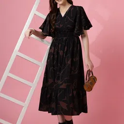 De La Moda Print Flared Sleeve Crepe Fit & Flare Maxi Dress image 5