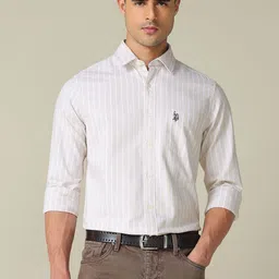 U.S. Polo Assn. Tailored Fit Spread Collar Vertical Striped Pure Cotton Opaque Shirt-picture-48