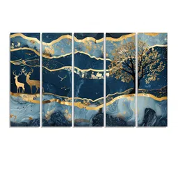 RANDOM Vinyl Blue & Gold-Toned 5 Piece Printed Canvas Wall Paintings image 1