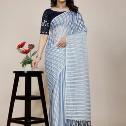 K 5 Fashion Striped Pure Chiffon Saree-image-71