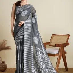 YAMUNE Floral Zari Pure Silk Handloom Banarasi Saree-image-6