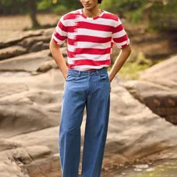 Dash and Dot Men Sinker Line Tee Relaxed Horizontal Stripes Striped Casual Shirt image 3