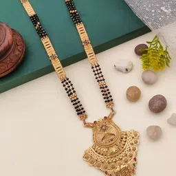 TKRB SALES Gold-Plated Artificial Stones Studded & Beaded Mangalsutra-picture-23
