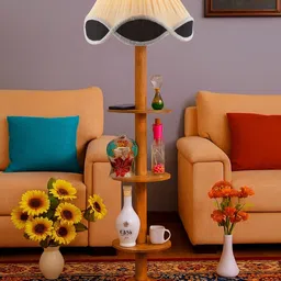 Aura White & Beige Wooden Abstract Shaped Floor Lamp image 5