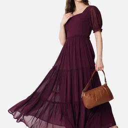 SZN Puff Sleeve Georgette A-Line Maxi Dress image 4