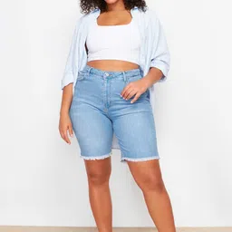 Trendyol Women Washed Denim Shorts-image-31