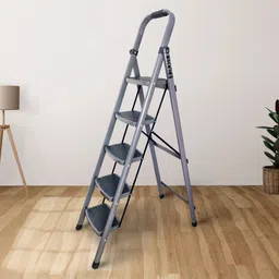 ibell IBL T005E 5 Step Foldable Ladder with 150 kg Capacity, Wide Anti-Skid Steps Steel Ladder image 1