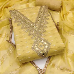 Nayanthara Trends Embroidered Sequinned Chanderi Silk Unstitched Dress Material image 2