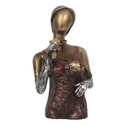 eCraftIndia Gold-Toned & Red Singing Woman Figurine Showpiece image 4