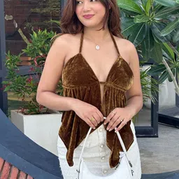 TANDUL Tie-Up Neck Velvet Top-picture-16