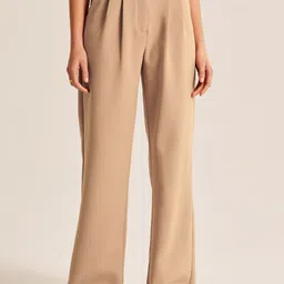FNOCKS Women Relaxed Straight Leg Loose Fit High-Rise Pleated Trousers-image-24