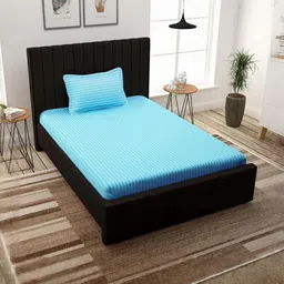 Filymore Blue Striped 300 TC Single Bedsheet with 1 Pillow Covers-picture-11