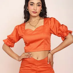 LOVEPRASHA Women Neck Puff Sleeve Cotton Crop Top-picture-27