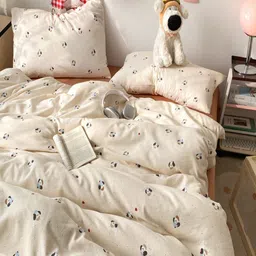 JC HOME Orange & White 4 Pieces Printed Double Queen Bedding Set image 5