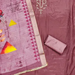 BlissFlair Beads and Stones Art Silk Unstitched Dress Material image 2