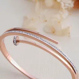 V FASHION JEWELLERY Women Cubic Zirconia Rose Gold-Plated Bangle-Style Bracelet image 3