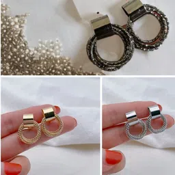 NAVJAI Set of 3 Gold-Plated & Multi Metal Earrings-picture-12