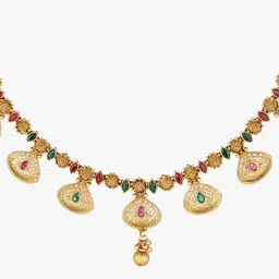 Adwitiya Collection 24CT Gold-Plated Red & Green Stone-Studded & Beaded Antique Jewellery Set image 3