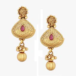 Adwitiya Collection 24CT Gold-Plated Red & Green Stone-Studded & Beaded Antique Jewellery Set image 4