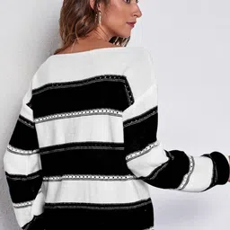 HERE&NOW Women Striped Boat Neck Long Sleeves Pullover image 3