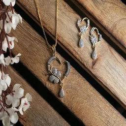 Neelayaa Gold Plated Cubic Zirconia Studded Butterfly Pendant & Earrings-picture-33